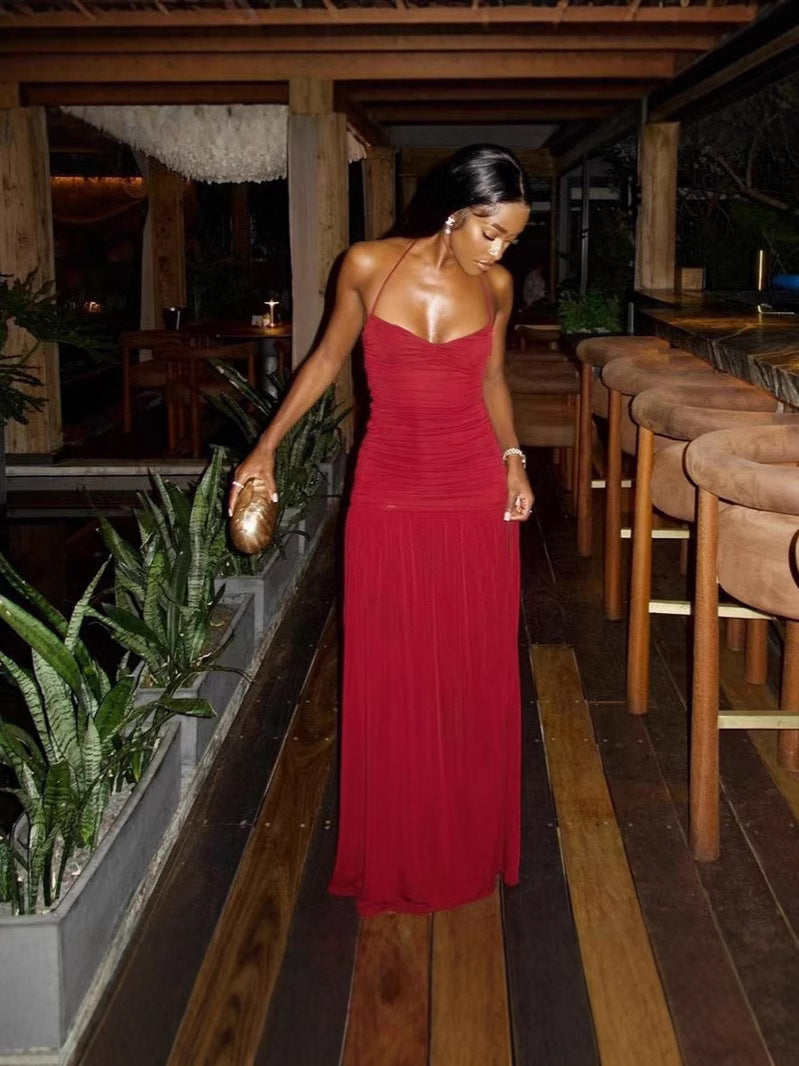 Women Sexy Halter Neck Backless Bodycon Slit Dress 6