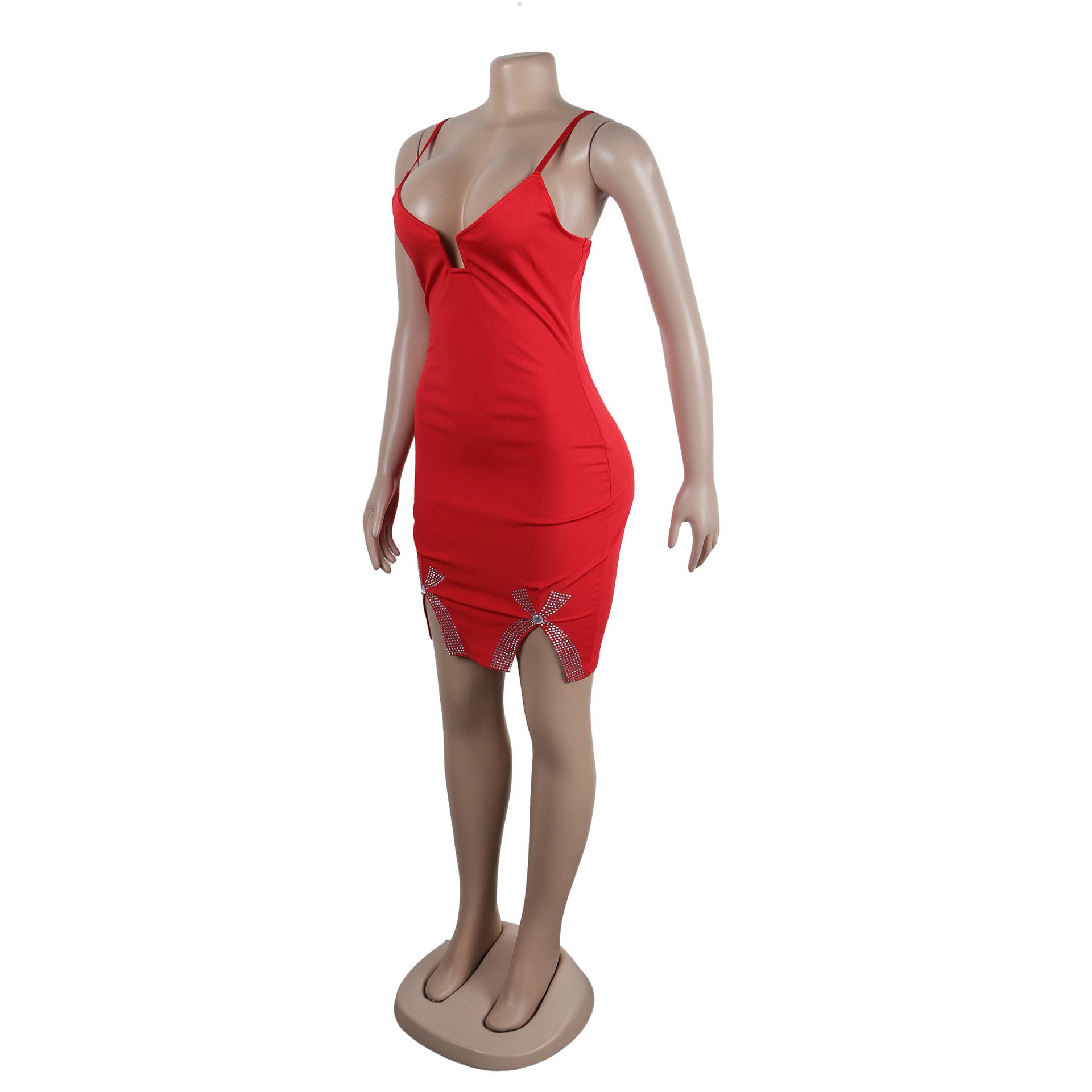 Sexy Bow-Embellished Beaded Slit Strap Bodycon Dress 33