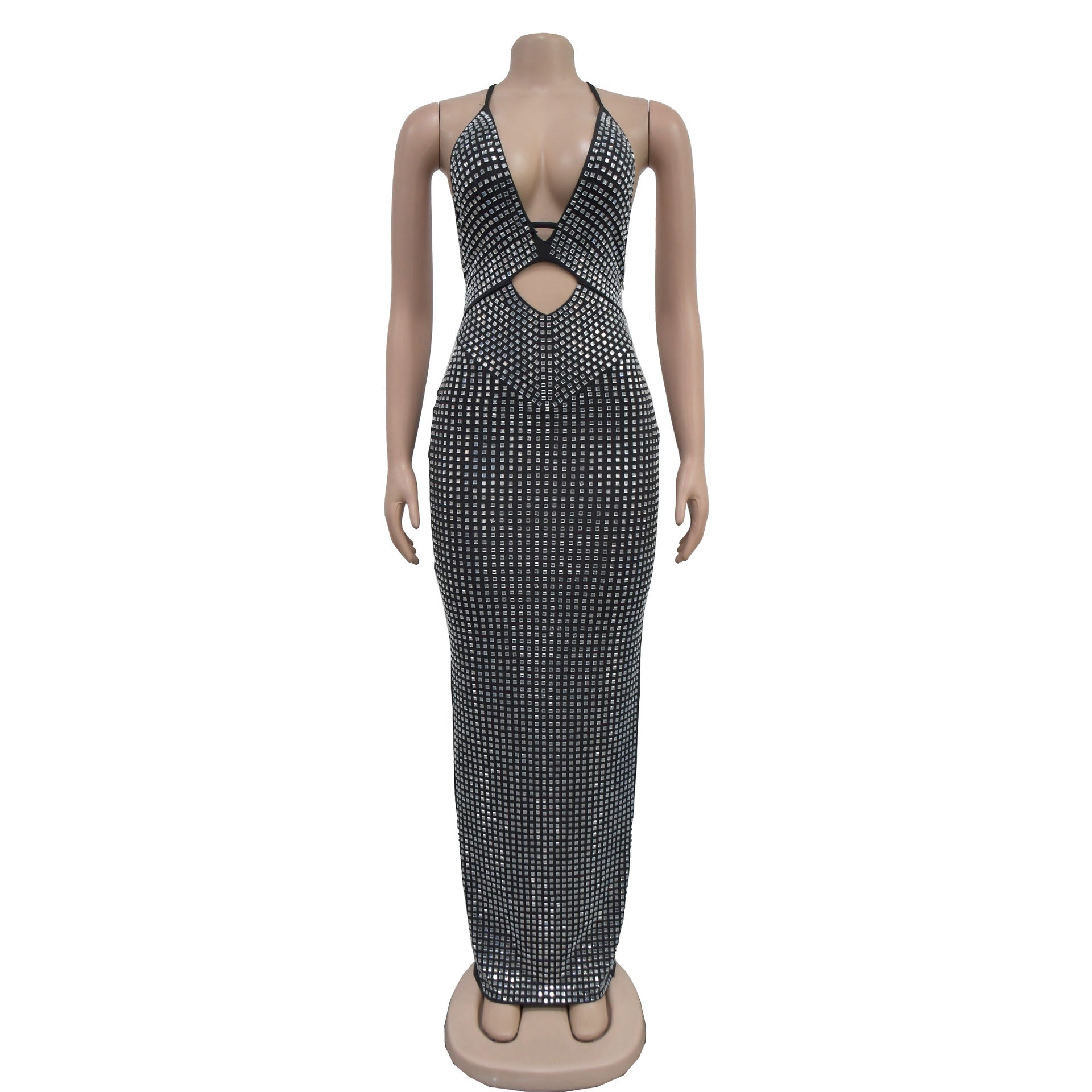 Fashion Women's Clothing V-Neck Beaded Sleeveless Long Dress 10