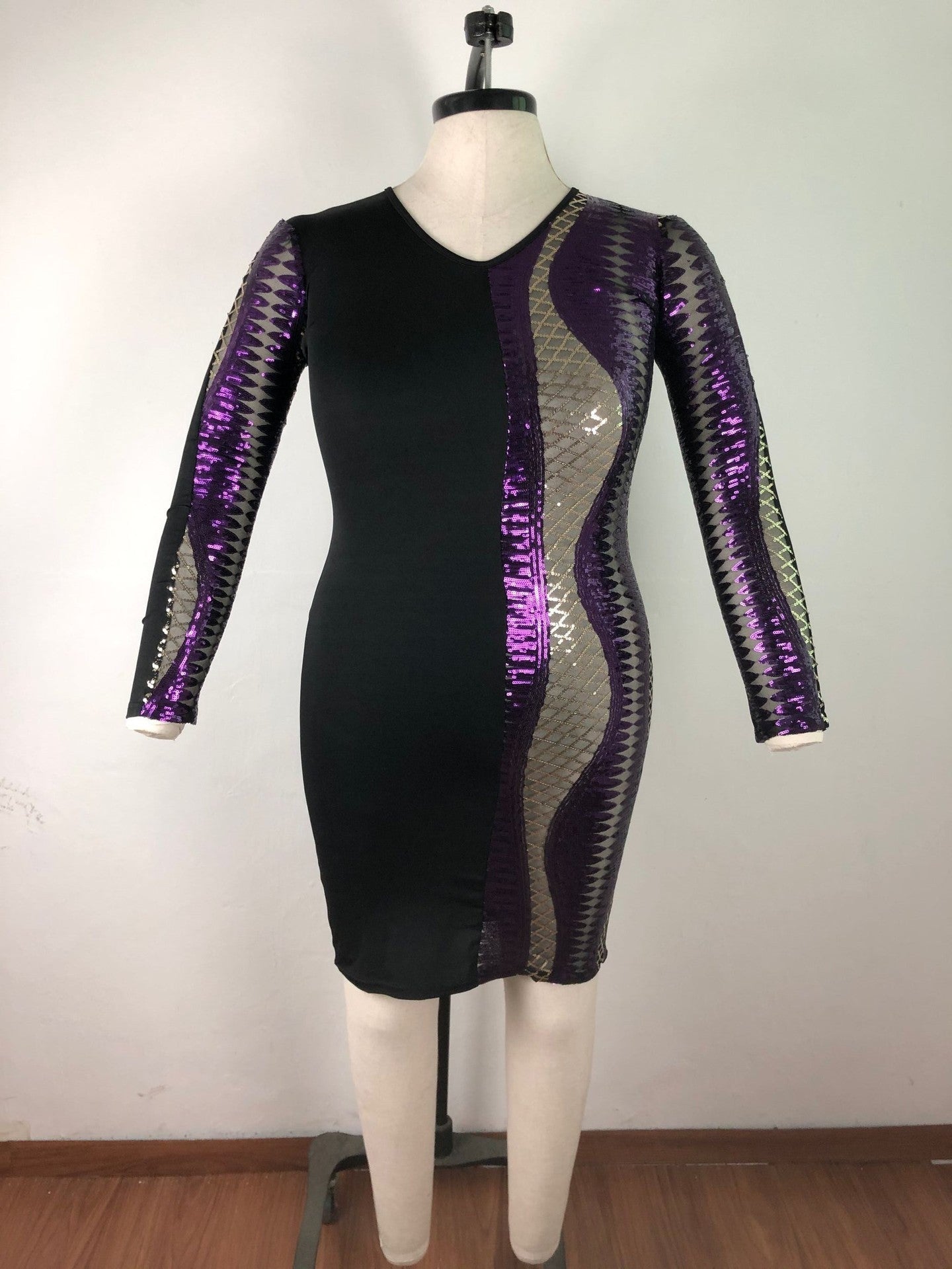 Women's V-Neck Sequin Patchwork Plus Size Dress 8