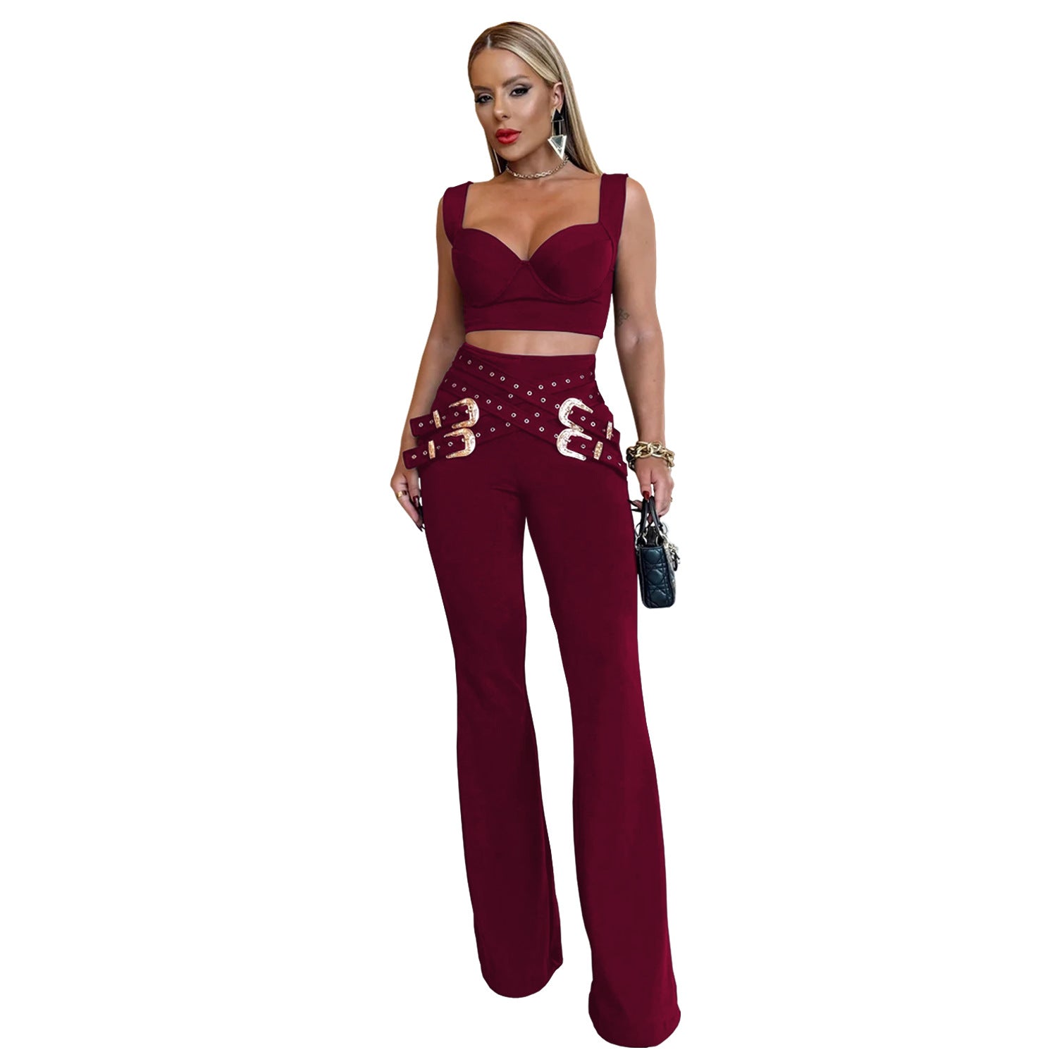 Women Sexy Casual Top and Two-Piece Pants Set 12