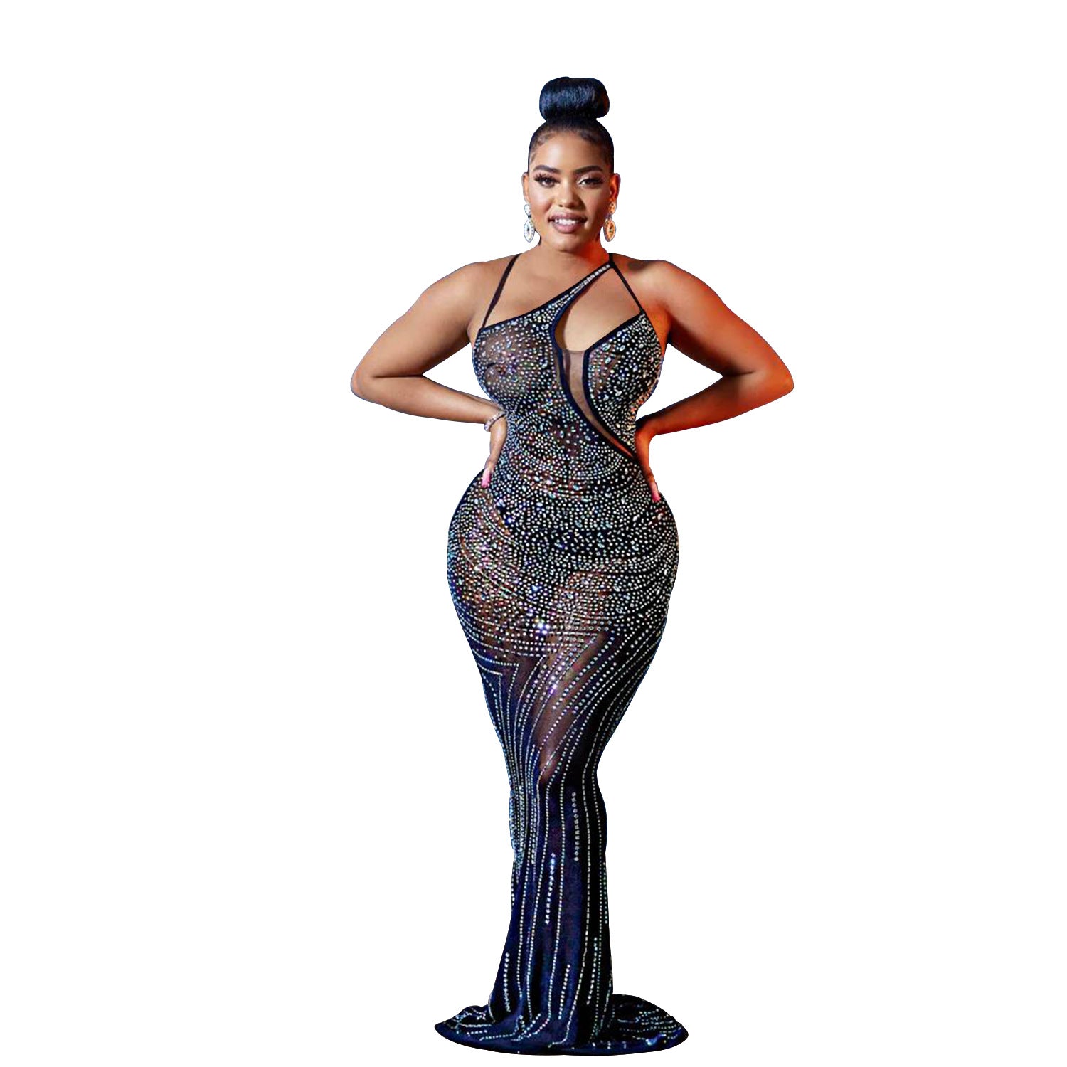 Women'S Fashion Mesh Beaded Sleeveless Straps V-Neck Maxi Dress 9