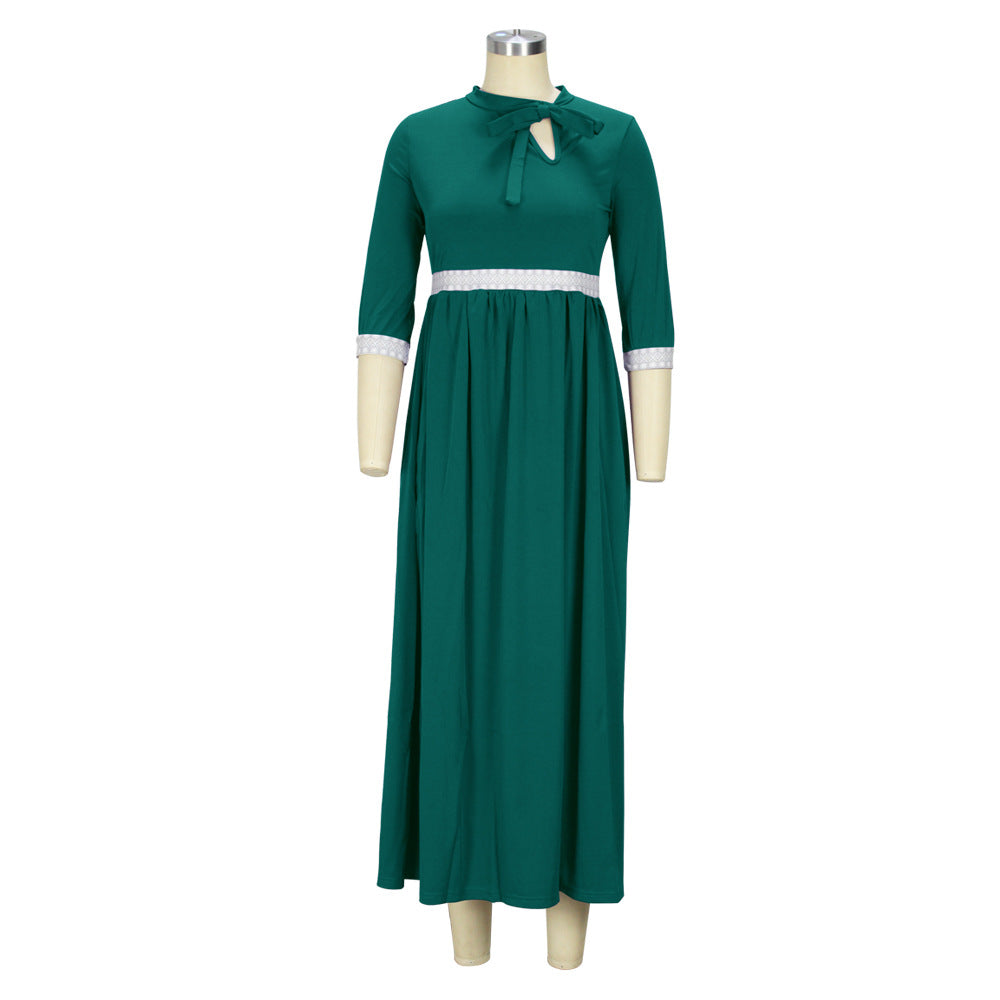 Fall Winter Slim Waist Maxi Tie Bow Long Slim Dress 8