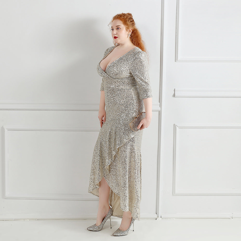 Plus Size Women Sequin V-Neck Formal Party Evening Dress 7