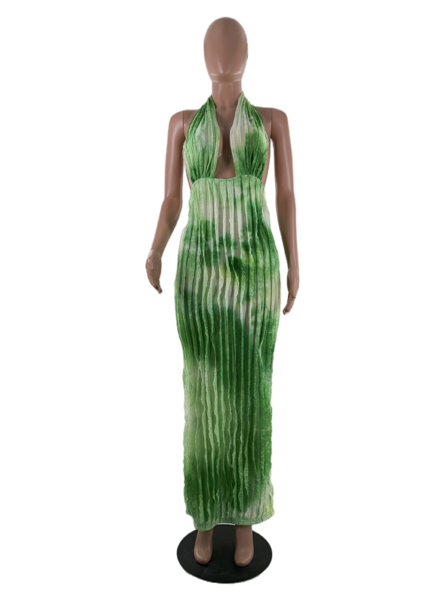 Women's Dress Tie-Dye Halter Neck Sexy Fashion Long Dress 14