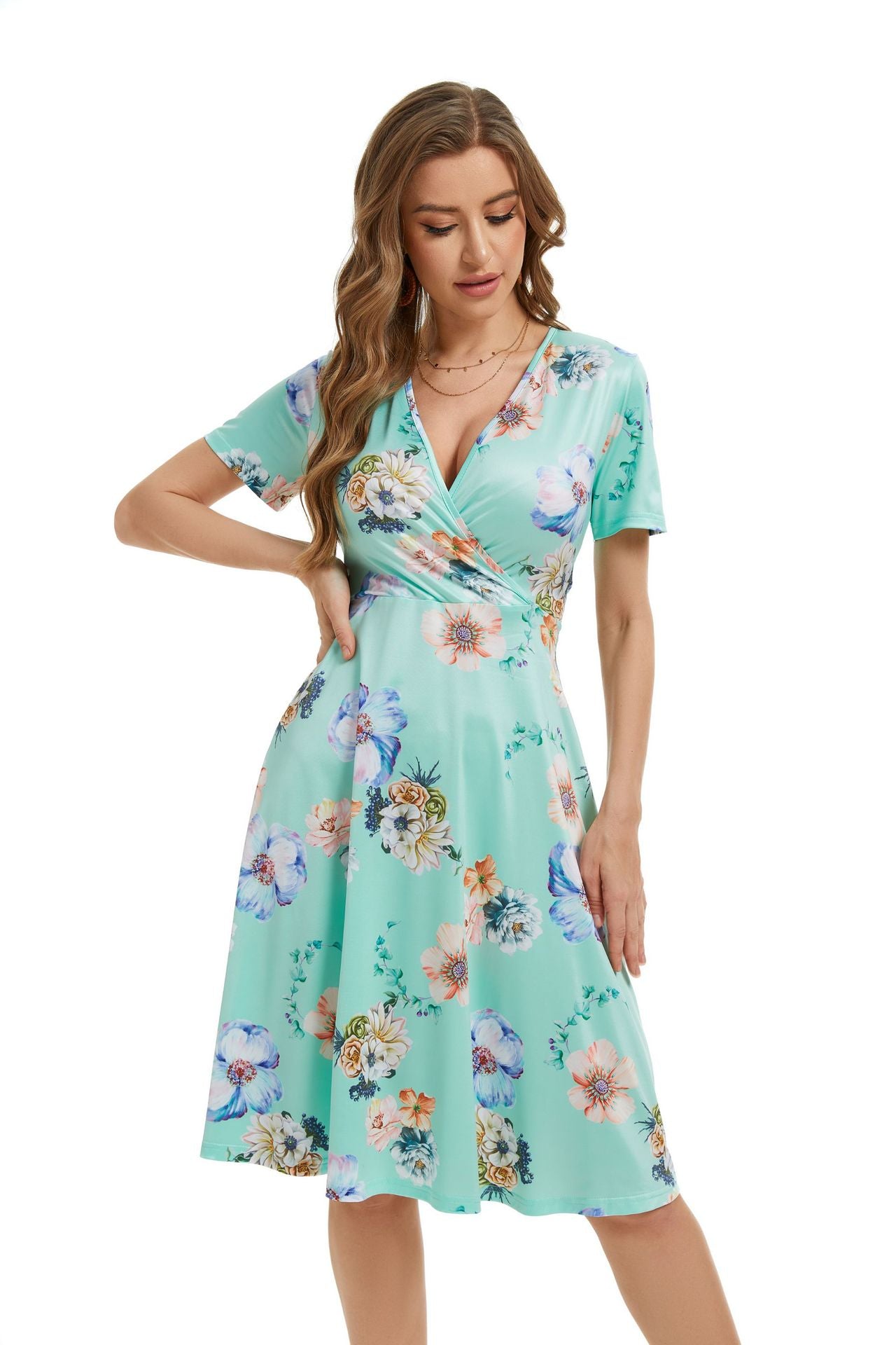 Sexy Fashion Print V-Neck Short Sleeve Women's Dress 14