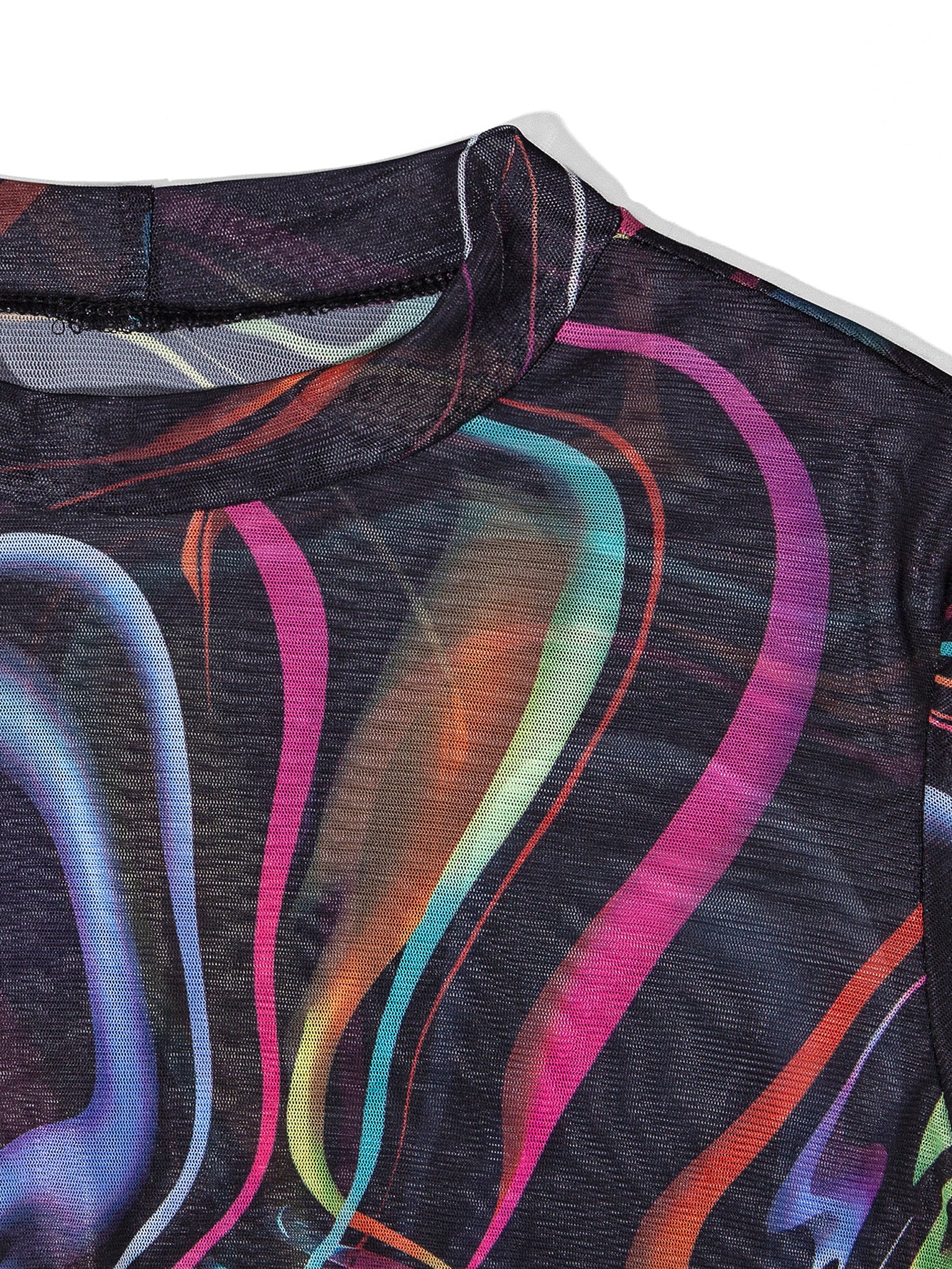 Women See-Through Printed Long Sleeve Dress 8