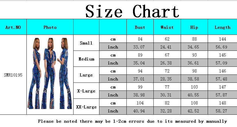 Sexy Fashion Printing Short Sleeve Bell Bottom Jumpsuit 5