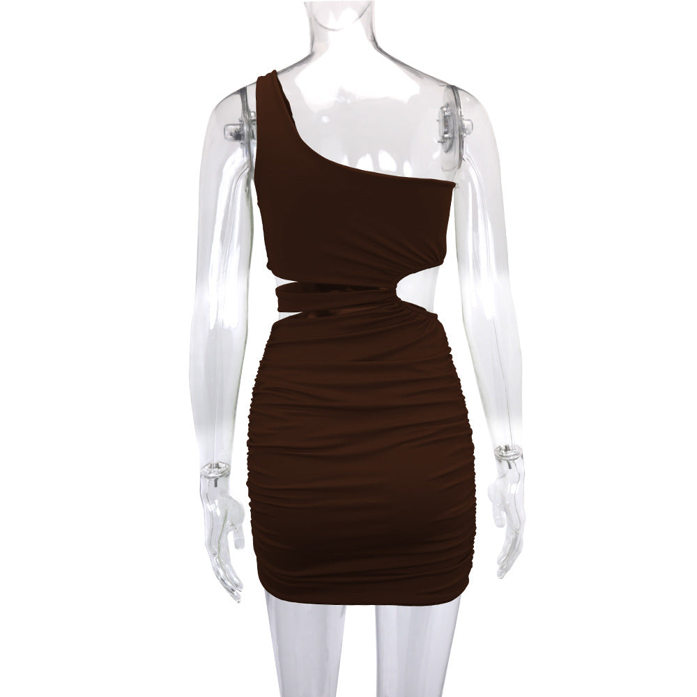 Women One Shoulder Short Skirt Hollow Bodycon Dress 28