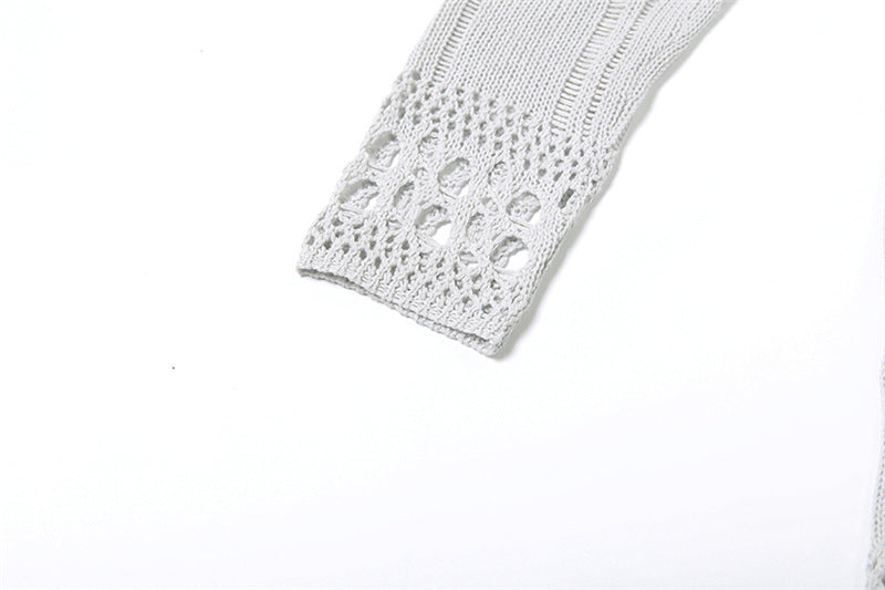 Women Fall Knitting Cutout Ripped Sexy V-Neck Bodycon Dress 14