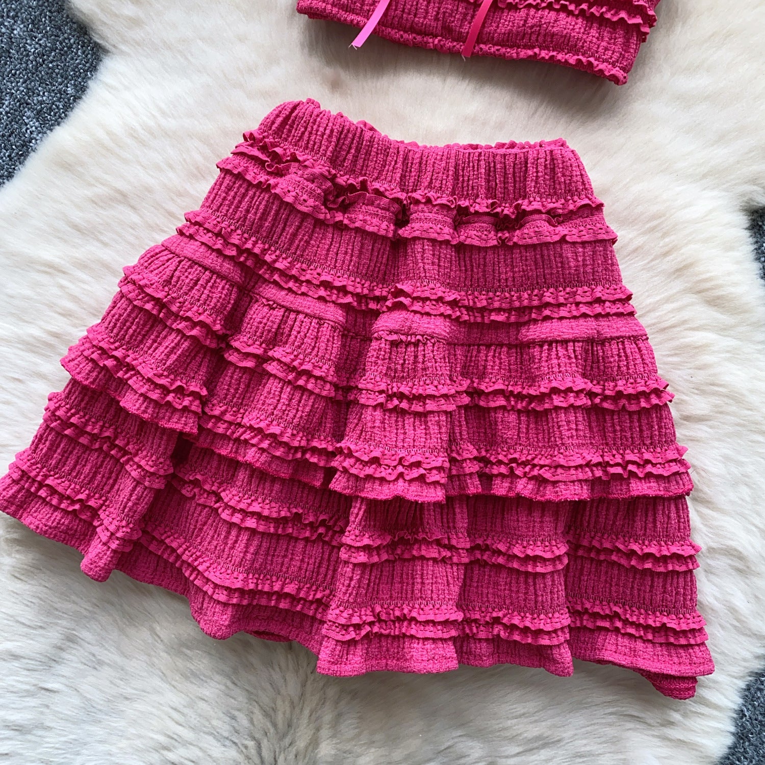 Summer Chic Women's Square Neck Camisole Vest High Waist Pleated Ruffle Skirt Two Piece Set 23