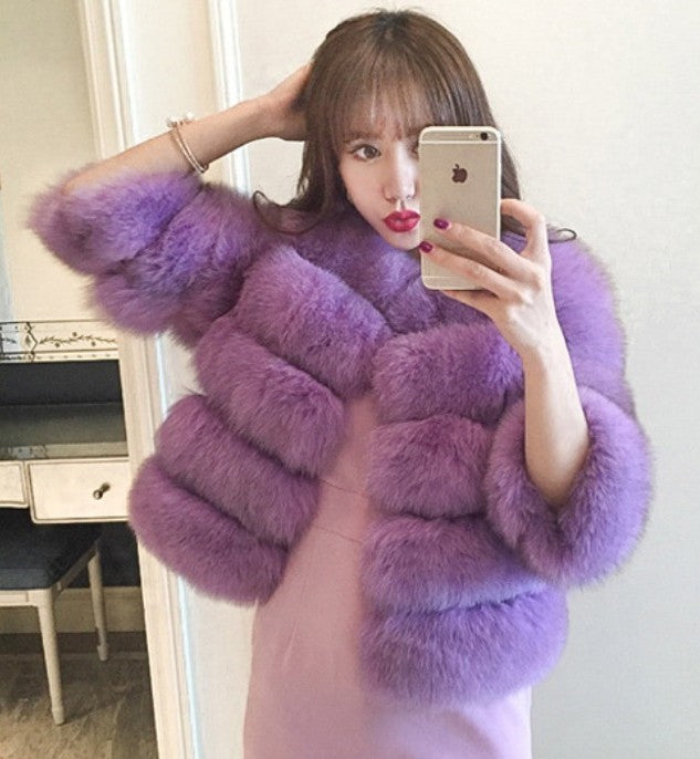 Women's Cropped Long Sleeve Fur Faux Fur Coat 15