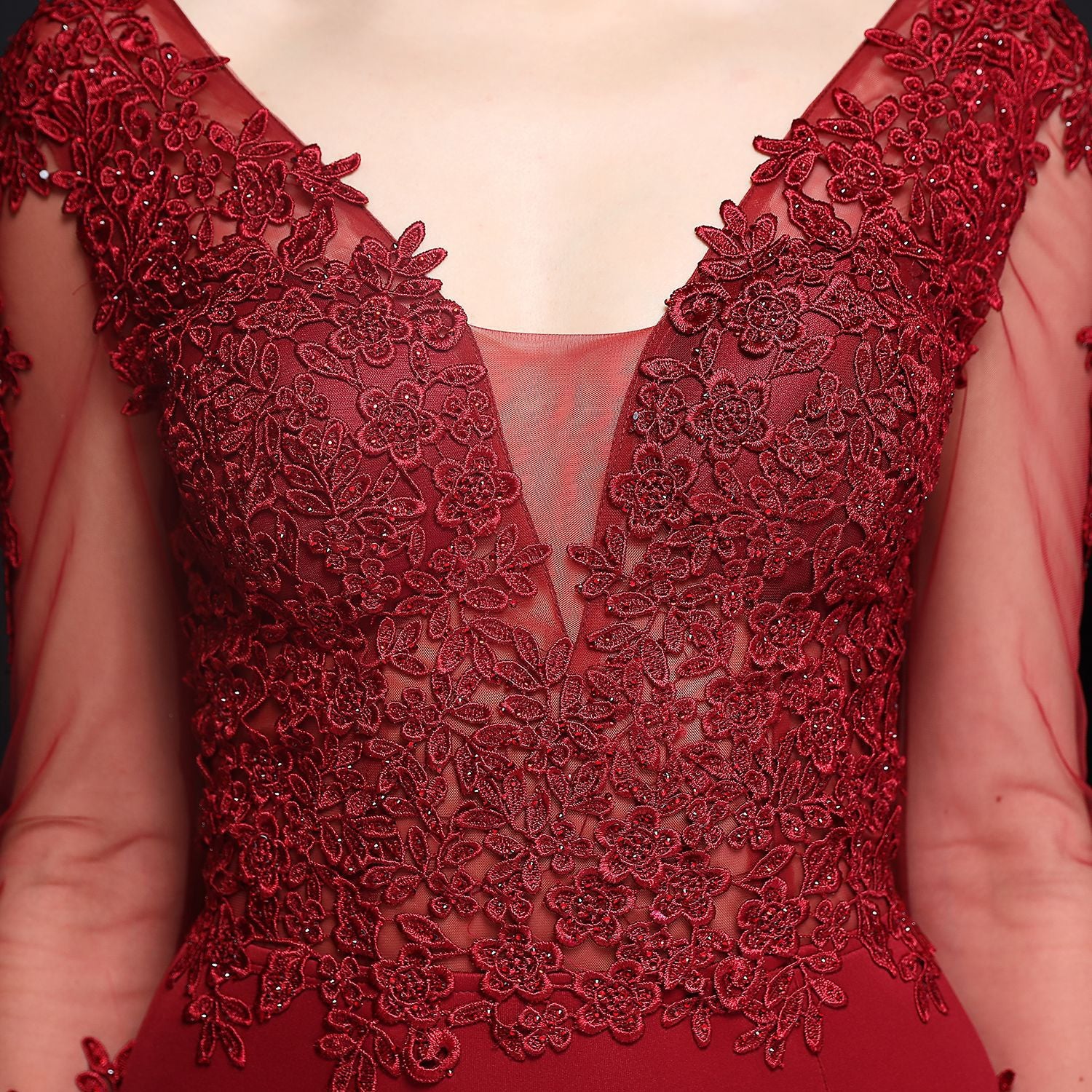 Autumn Occasional Formal Lace Upper V-Neck Mermaid Evening Dress 35