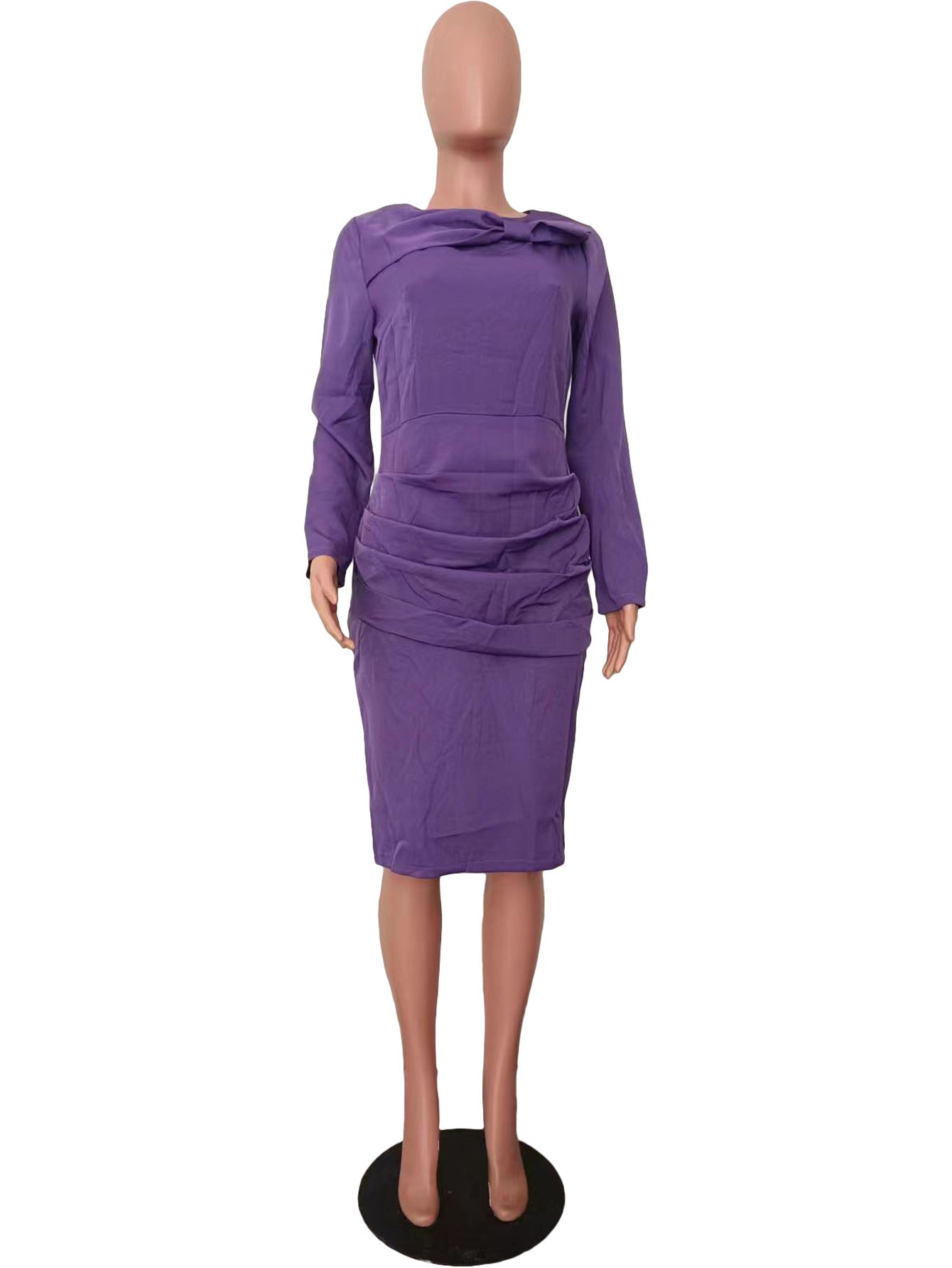 Women Solid Long Sleeve Patchwork Dress 21