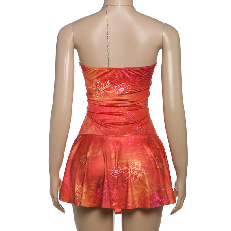 Women's Summer Style Chain Halter Neck Sexy Cut-out Print Dress 11