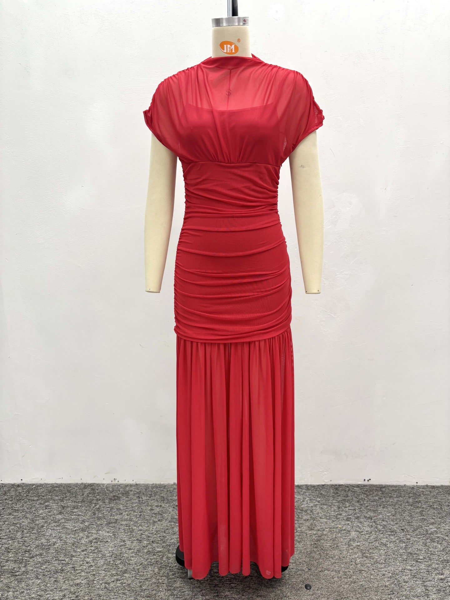 Women's Chic Elegant Mesh Patchwork Red Trendy Fashion Long Dress 7