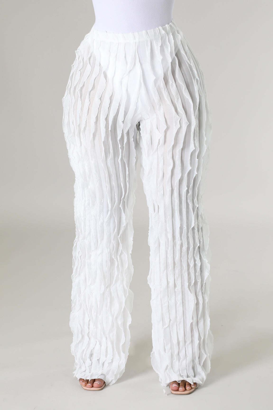 Women's Mesh Wave Pattern Ruffle Loose High Waist Wide Leg Trousers 6