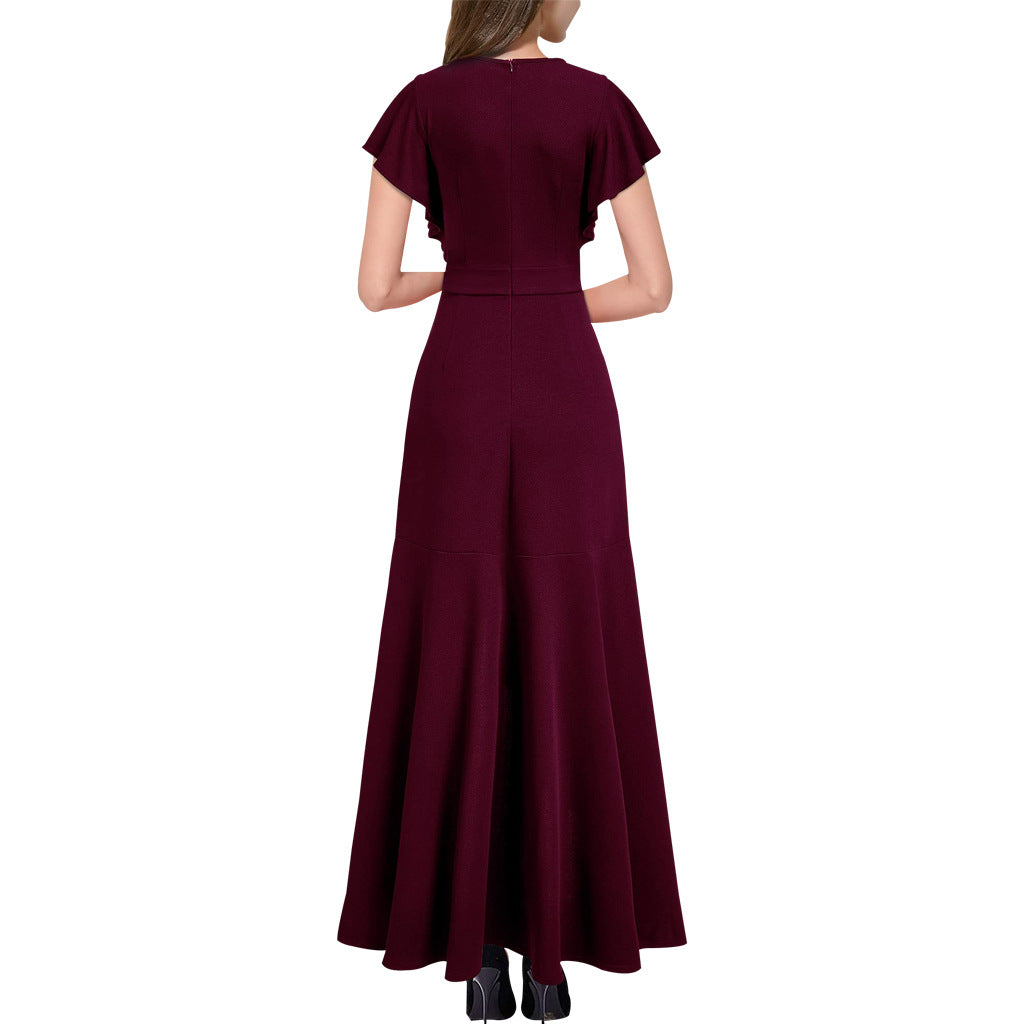 Women Sexy V Neck Irregular Ruffle Leaf Dress 7