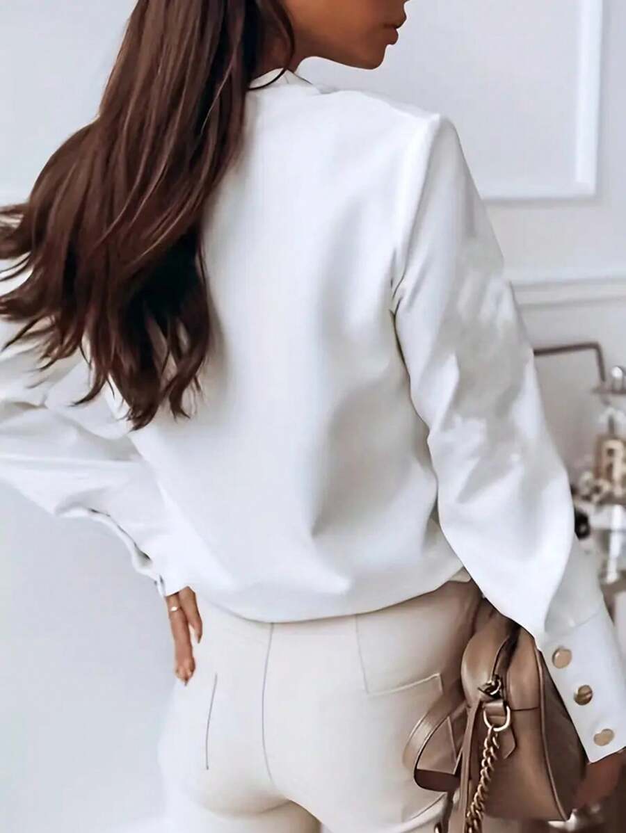 Women autumn Solid Stand Collar long-sleeved shirt 6
