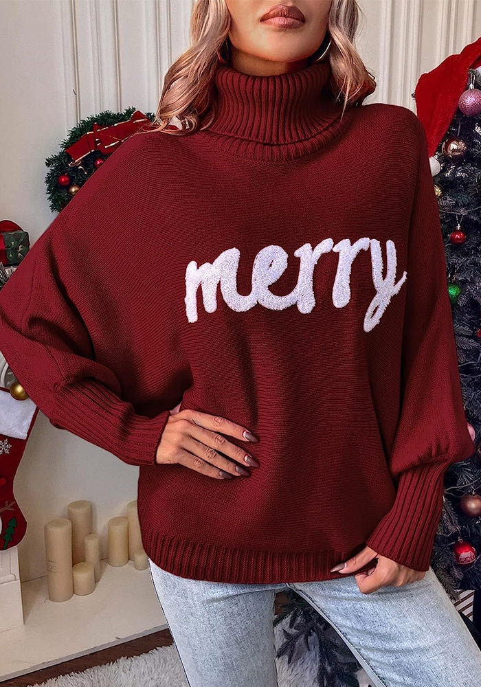 Christmas Turtleneck Women's Autumn And Winter Loose Bat Sleeves Outdoor Wear Knitting Shirt Sweatwear Tops For Women 6