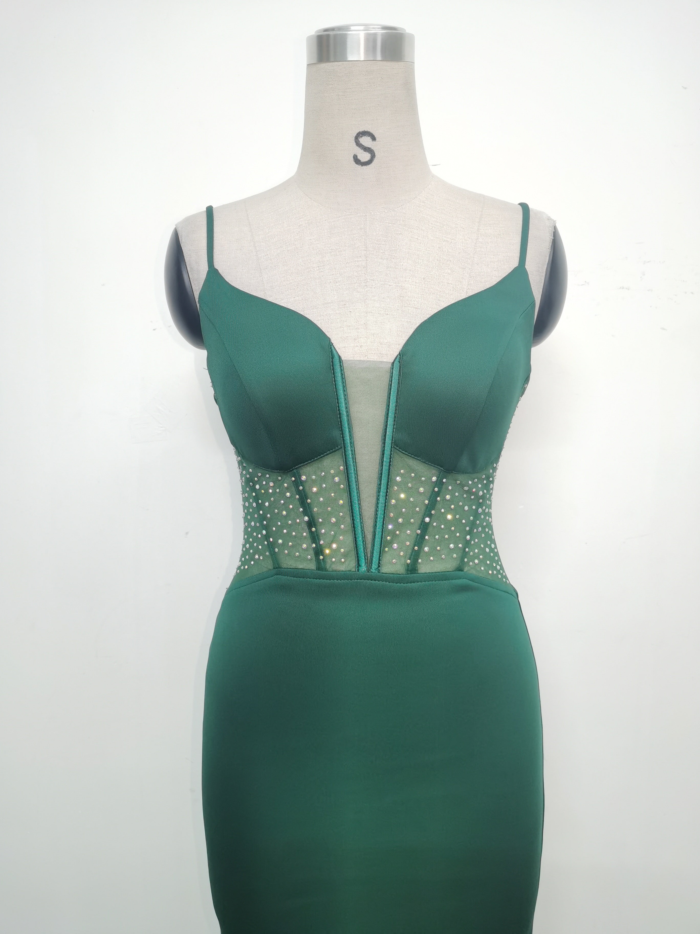 Women fishbone Fitted Mesh Beaded Bodycon fishtail evening dress 27