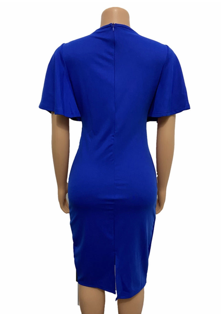 Autumn Professional Blue Ruffle Sleeves Pencil Office Dress 7