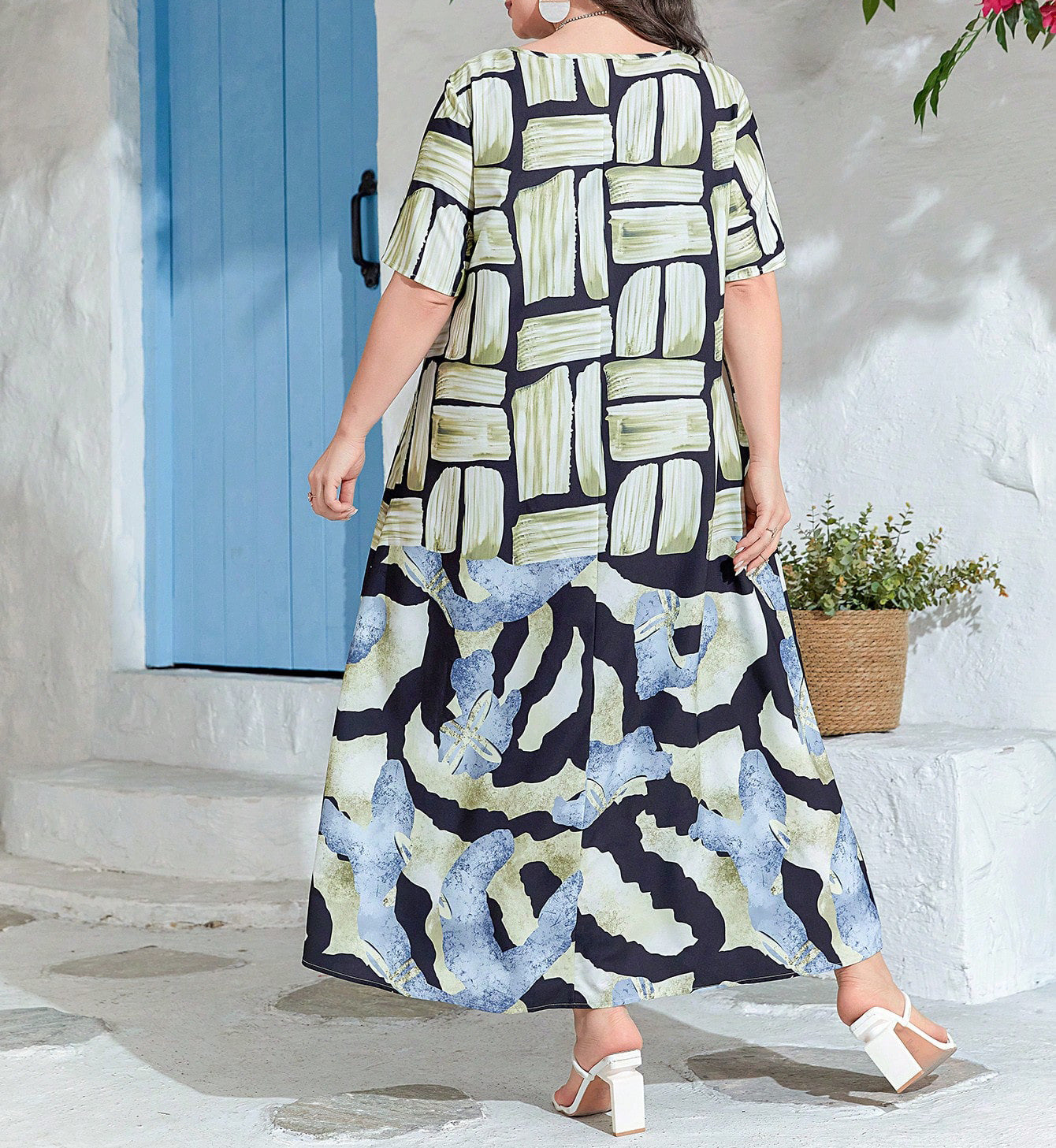 Plus Size Women's Career Chic Autumn Fashion Printed Loose Short Sleeve Long Dresses 3