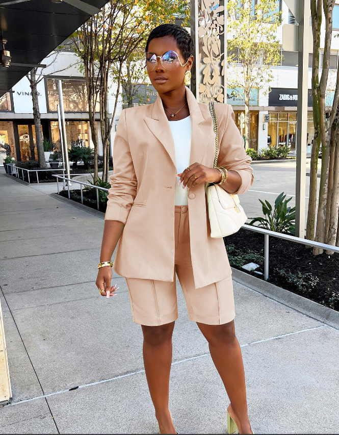 Women Career Blazer and Shorts Two-Piece Set