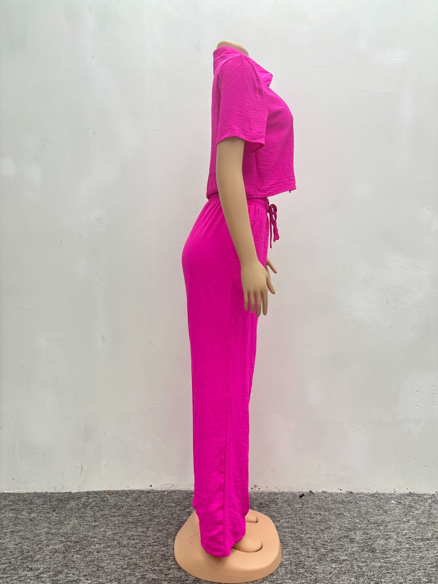 Plus Size Casual African Women Summer Solid Short Sleeve Top and Pant Two-piece Set 13