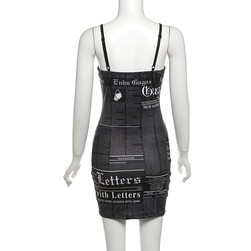 Summer Fashion Women's Printed Sleeveless V-Neck Sexy Strap Slim Dress 8