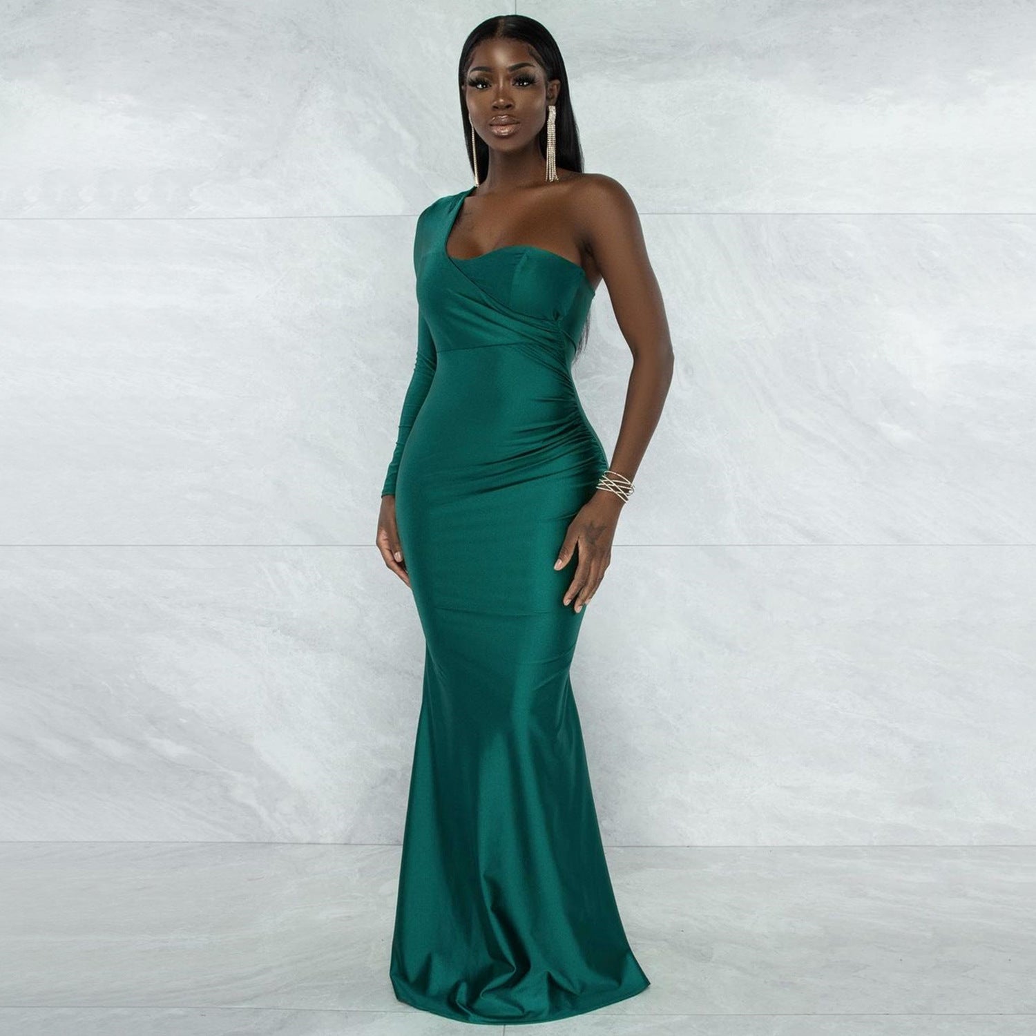 Fall Women Sexy One Shoulder Party Evening Dress Mermaid Skirt 7