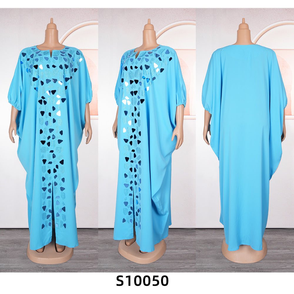 Beaded Long Dress African Women Plus Size Loose Robe 12