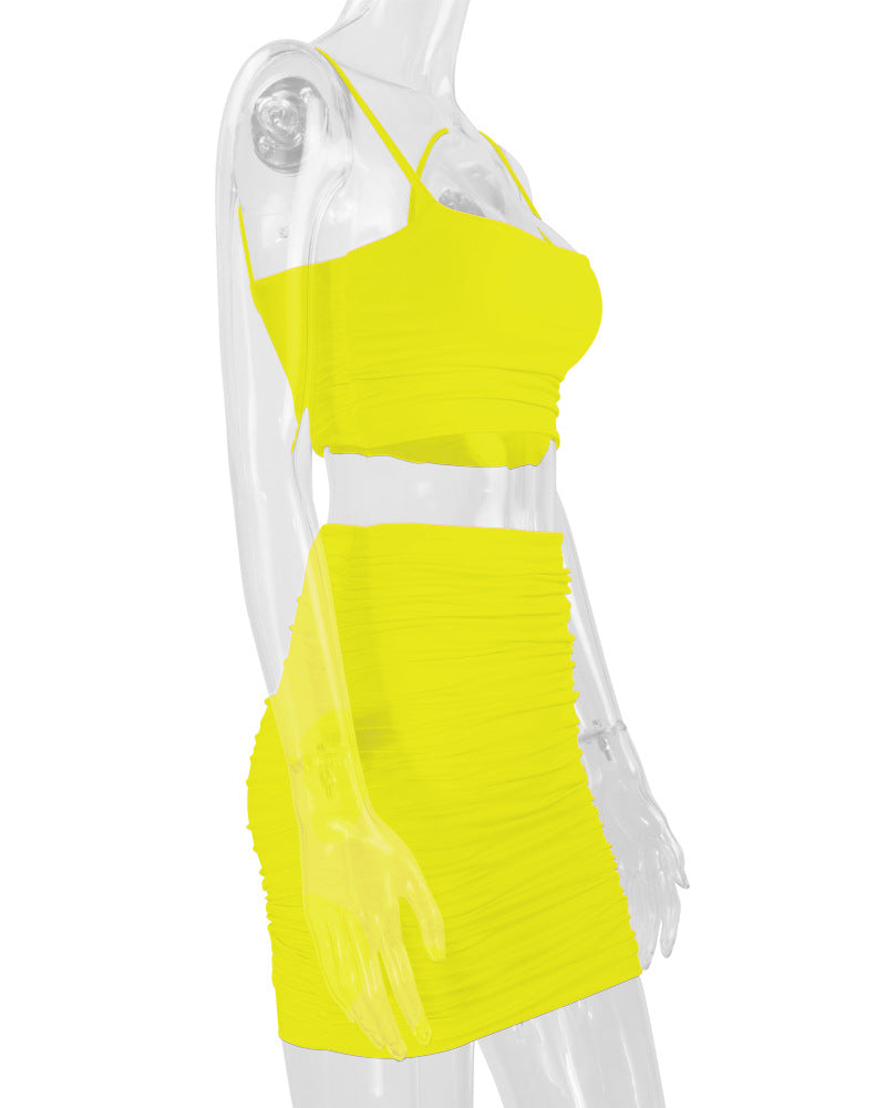 Sexy Camisole Ruched Bodycon Skirt Two-Piece Set For Women 32