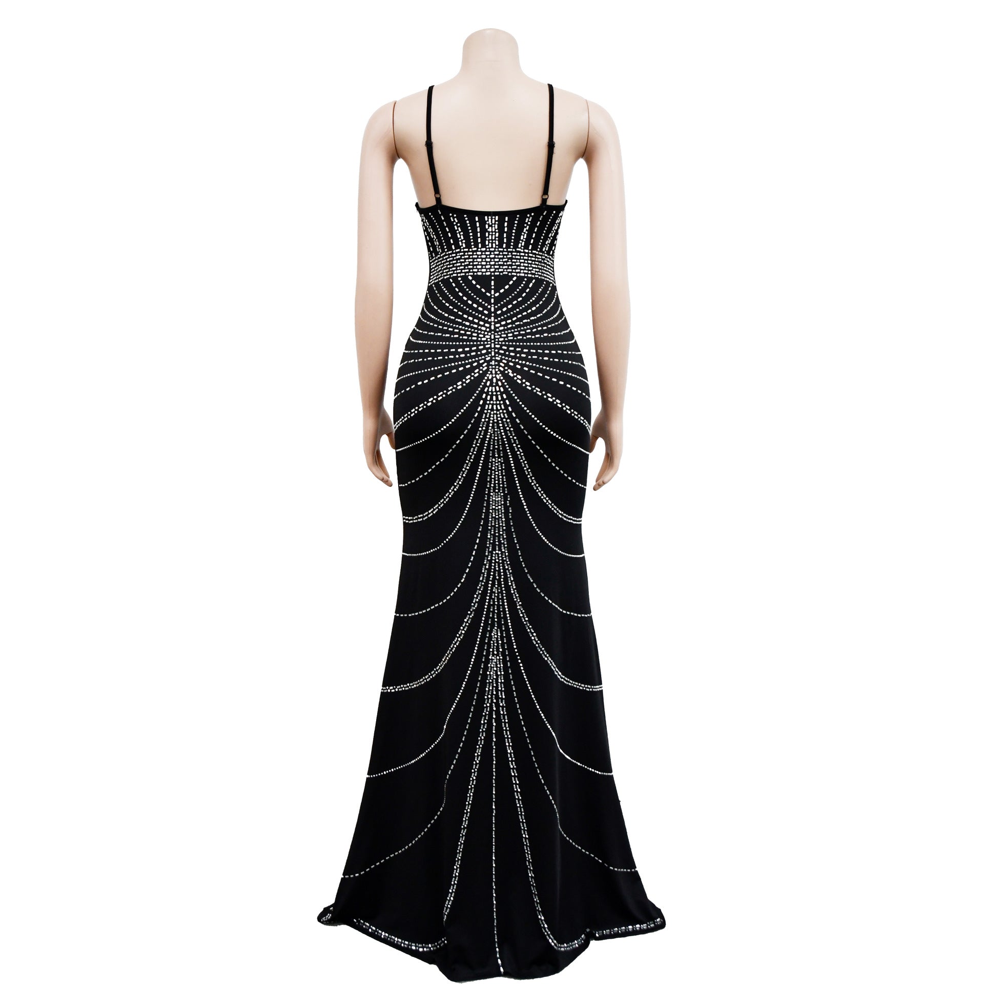 Fashion Ladies Solid Color Camisole Sleeveless Beaded Low Back Maxi Dress 19
