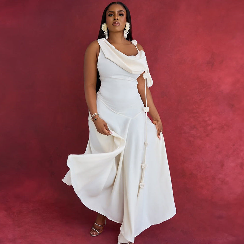 Women's Summer Chic Slash-Shoulder Slim Wasit Strap Maxi Dress 6