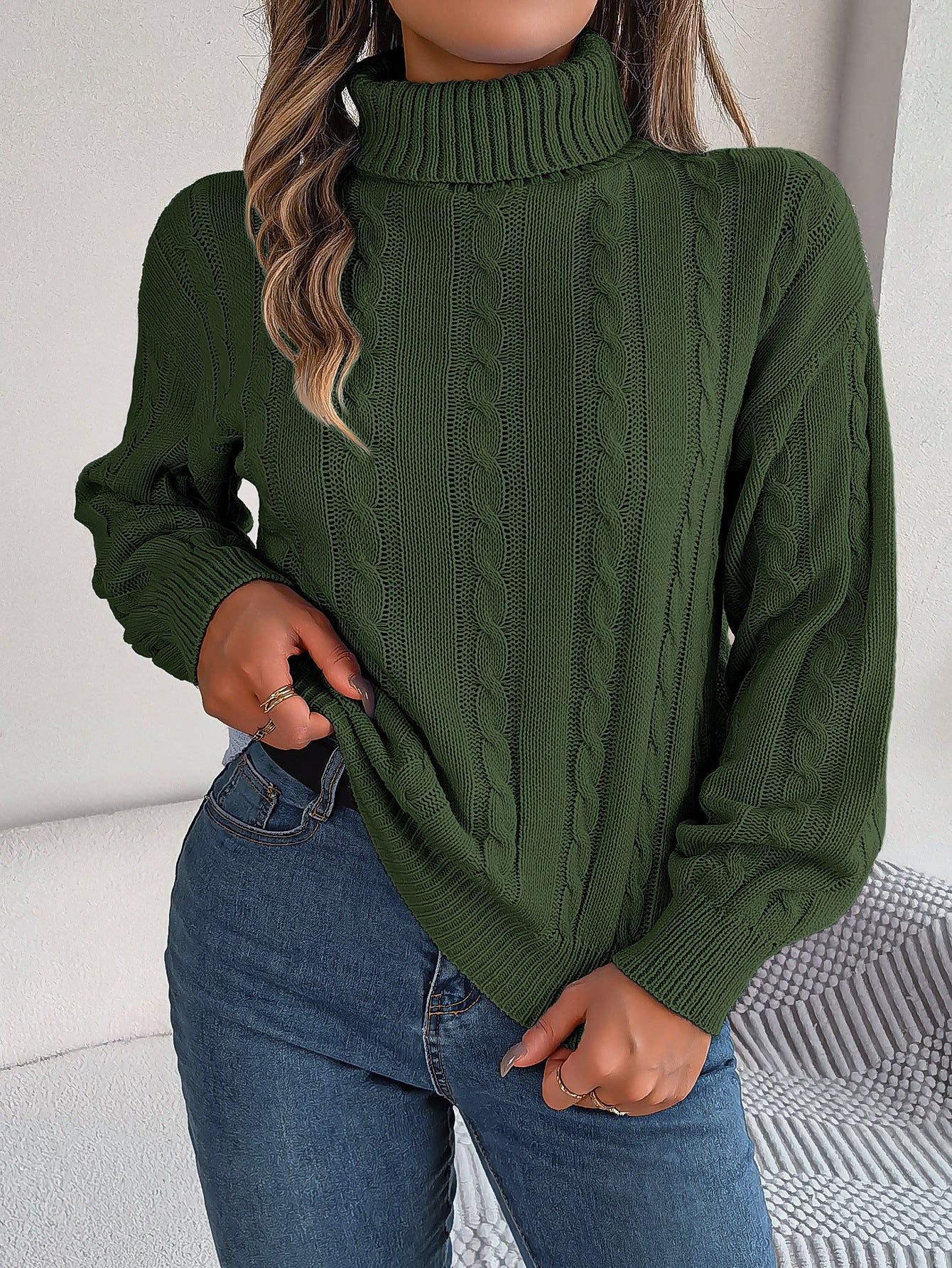 Women Fall/Winter Casual Solid Long Sleeve Turtleneck Sweater 5