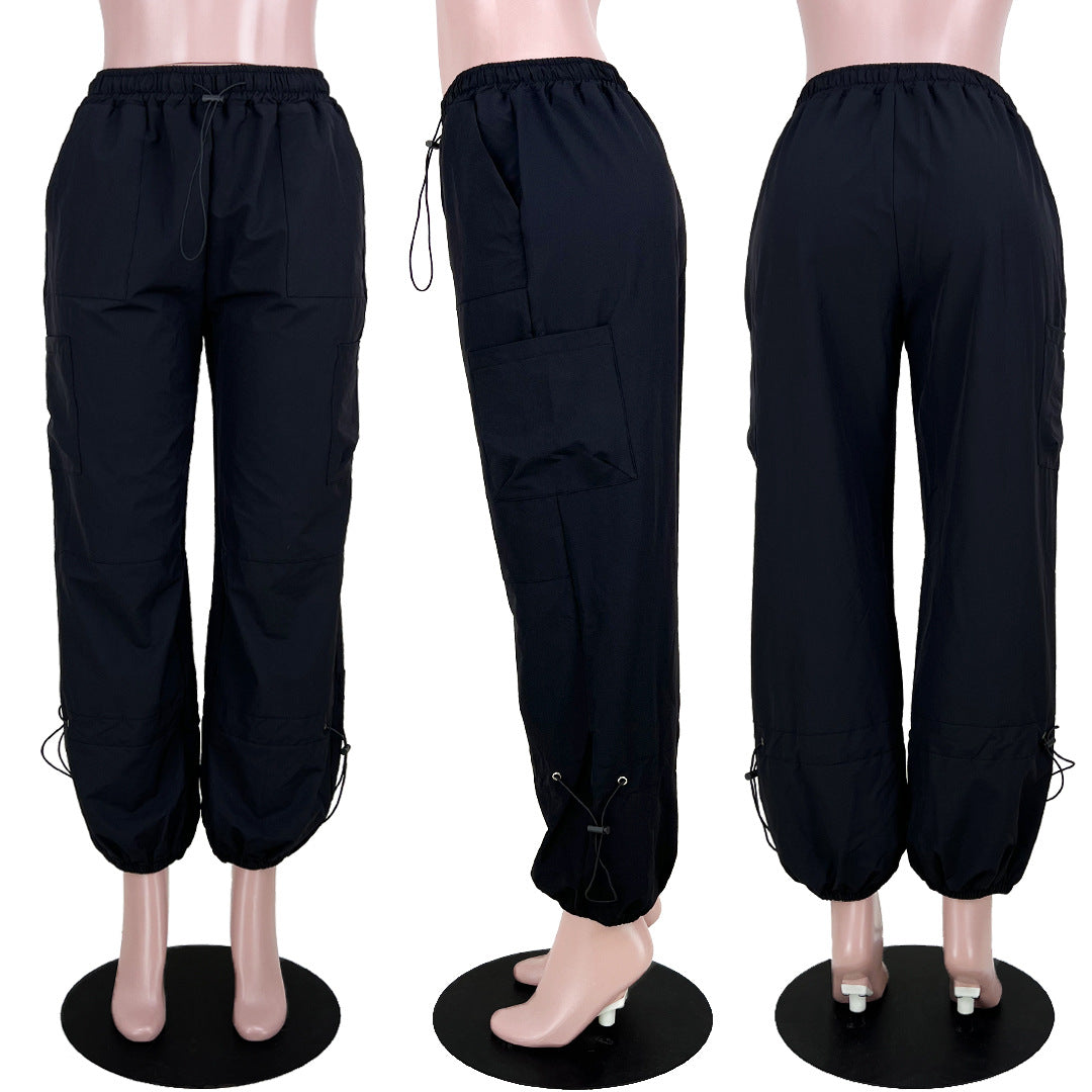 Women's Loose Lace-Up Multi-Pocket Stretch Cargo Casual Pants 24