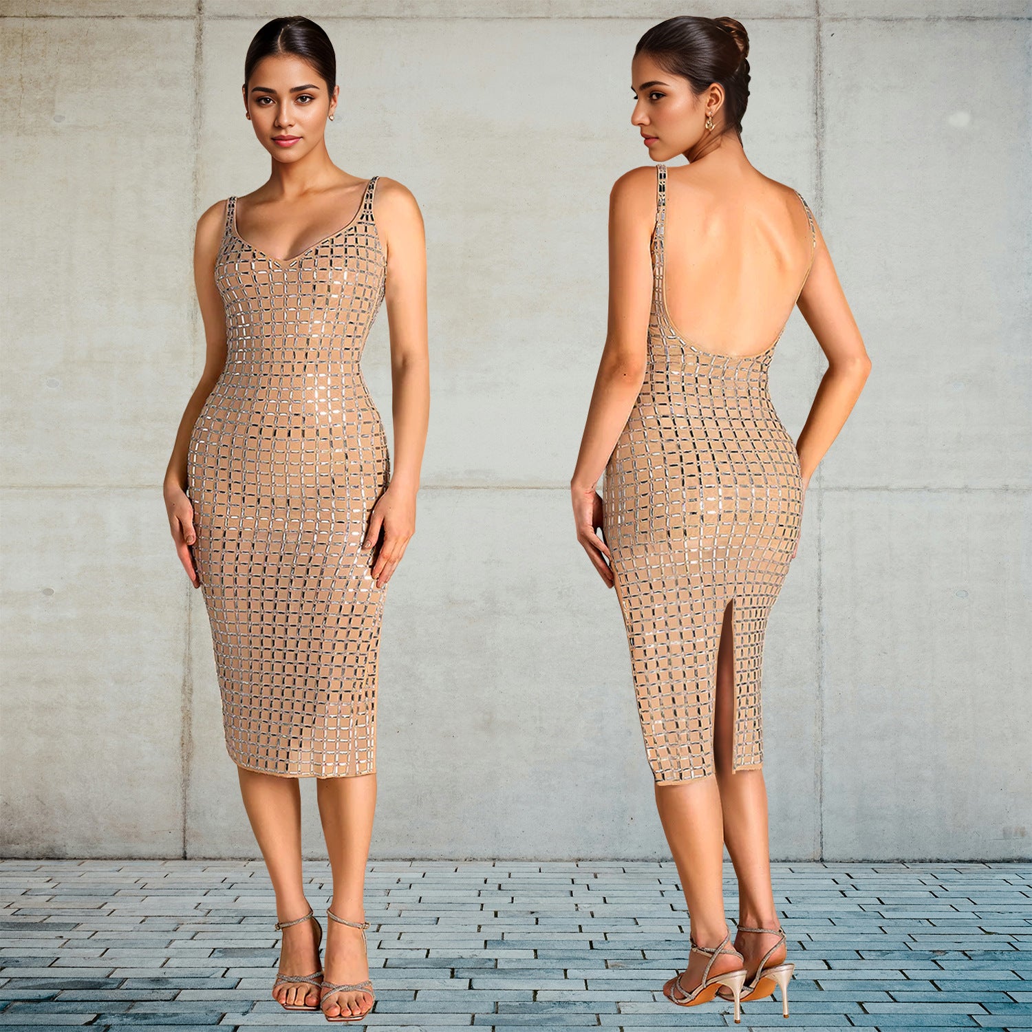 Women's Sexy Beaded Slim Arm Low Back Strapless Dress 4