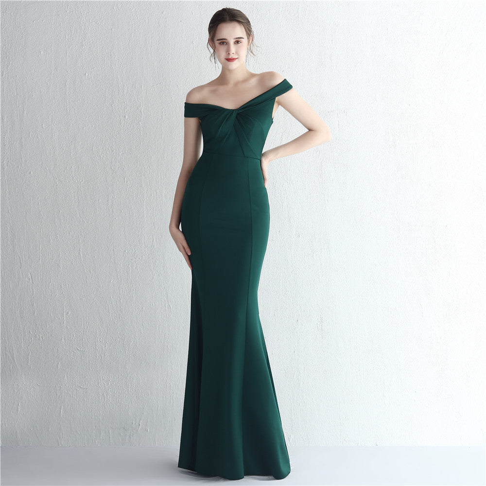Satin Slim Off Shoulder Long Celebrity Dinner Slim Fit Mermaid Dress Wedding Model Show Dress 7
