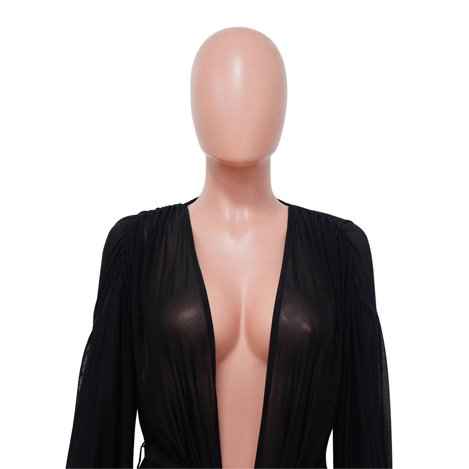 Fashion Ladies Solid Color Bat Sleeves Sexy See-Through Long Sleeve Pant Set 20