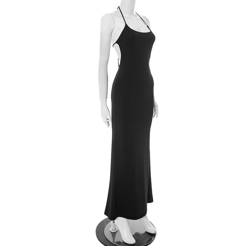 WomenŸ??s Chic Elegant Solid Color Halter Neck Strapless Low Back Maxi Dress 7