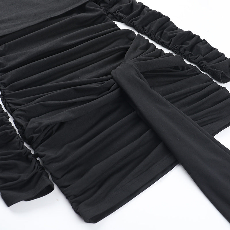 Off-Shoulder Long Sleeve Lace-Up Bodycon Dress Autumn Mini Dress 16