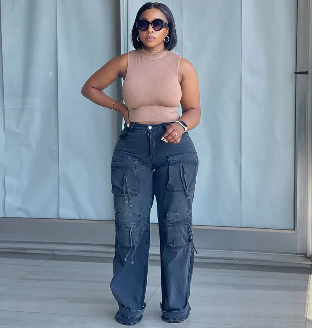 Women Fashion Denim Cargo Pants