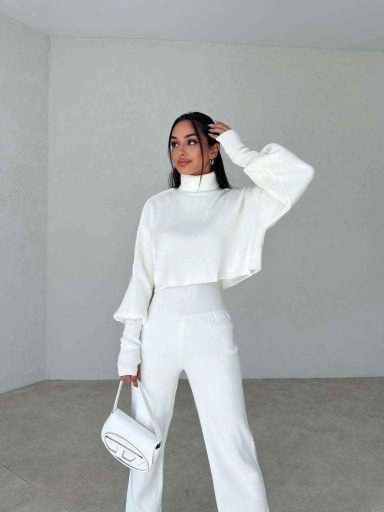 Women Casual High Neck Loose Long Sleeve Top and Pant Two-piece Set 20