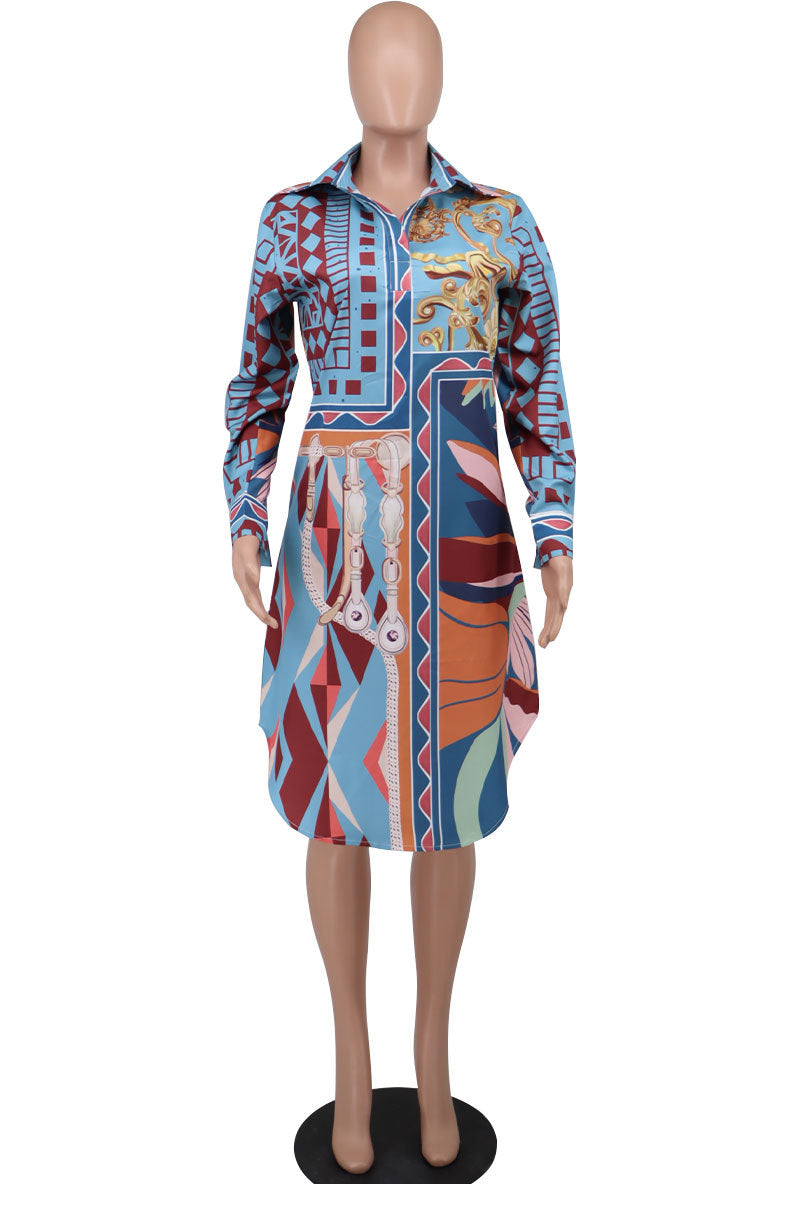 Women'S Autumn Print Loose Plus Size Long Sleeve Shirts Dress 9