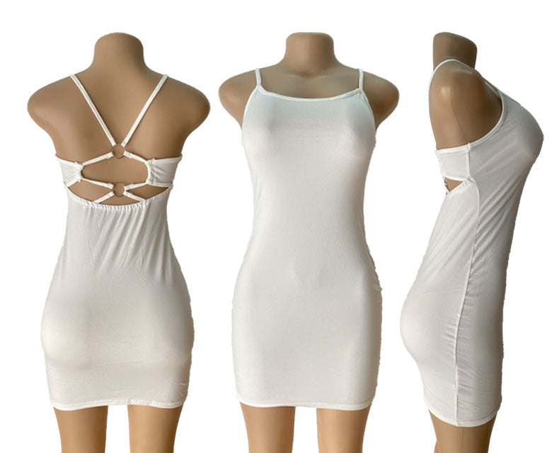 Women Metal Buckle Cross Strapless Backless Sexy Bodycon Dress 14