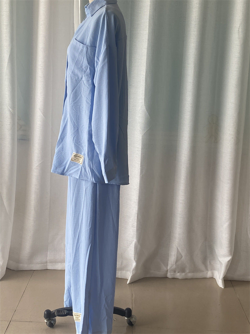 Plus Size Women loose long-sleeved shirt and slit wide-leg pants two-piece set 14