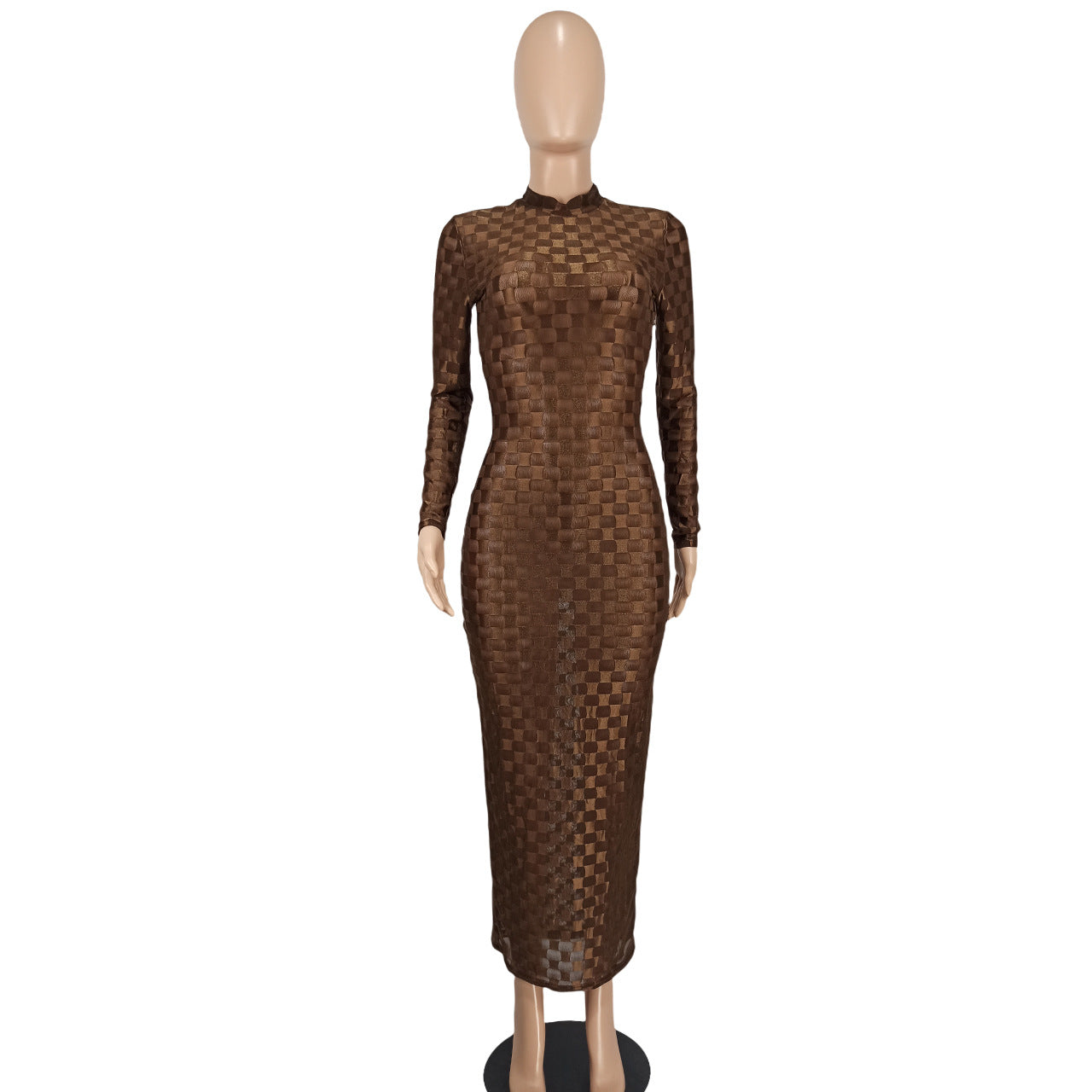 Women's Clothing Sexy Fashion Plaid Mesh Long Dress 16