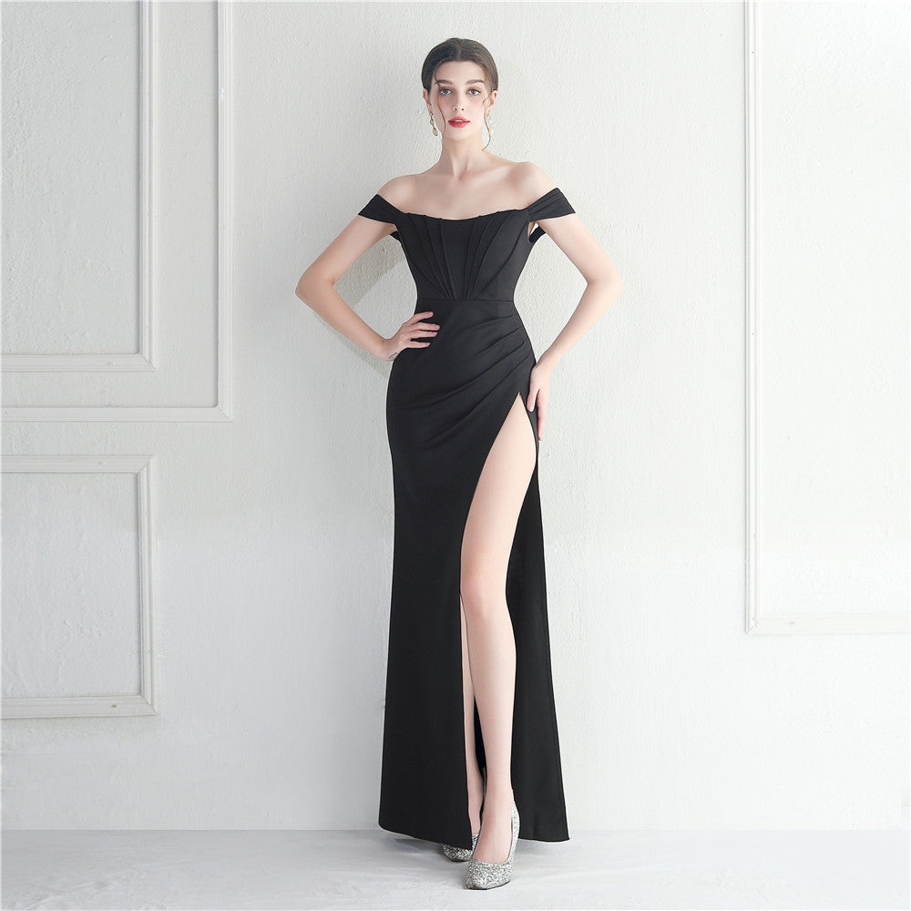 Off Shoulder Slit Sexy Club Dress Wedding Dinner Off Shoulder Dress 5