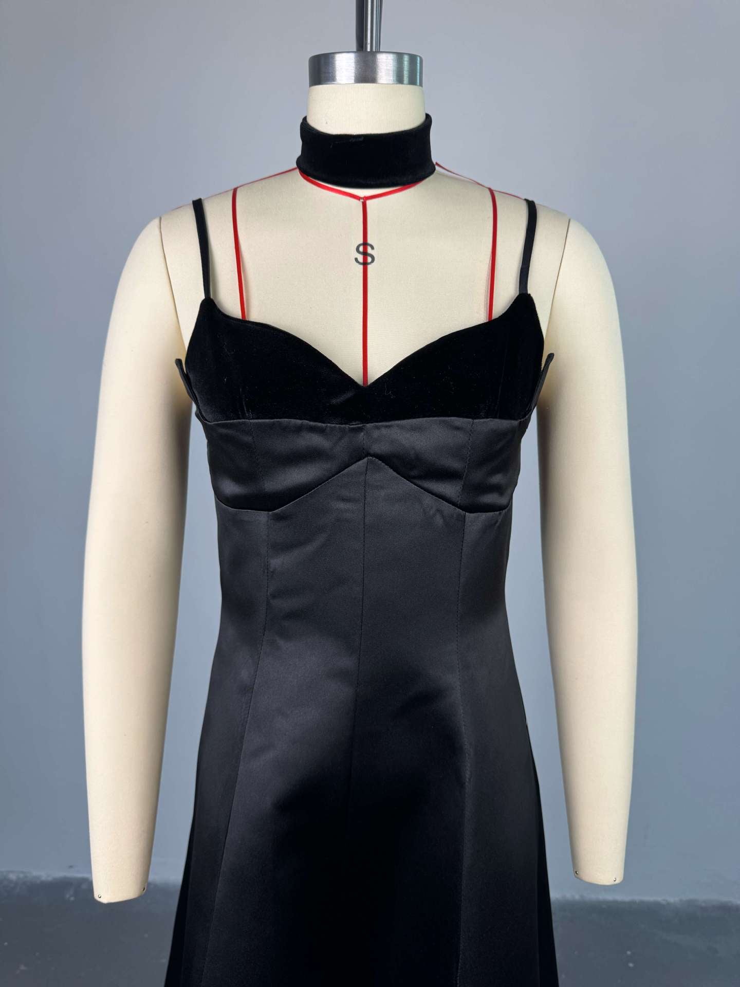 Women's autumn elegant strap v-neck high waist A-line long dress 9